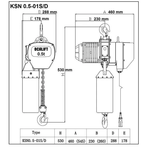 OCALIFT 005-01s 0,5т 6м 380в Таль электрическая цепная стационарная на крюке с доставкой по Москве купить по выгодной цене 100kwatt.ru