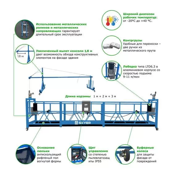 SKYER SKR 6 Строительная люлька (подъемник фасадный, длина 6 м) с доставкой по Москве купить по выгодной цене 100kwatt.ru